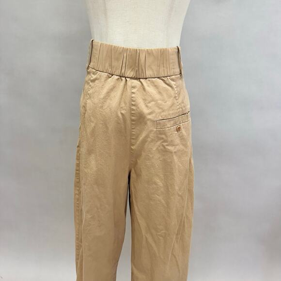 COS tan khaki pleated barrel balloon leg chino pant elastic waist Size 10 - Picture 8 of 16